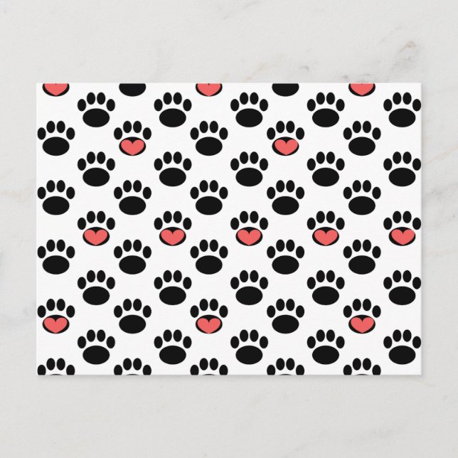 Paw Prints with Hearts Postcard (Front)