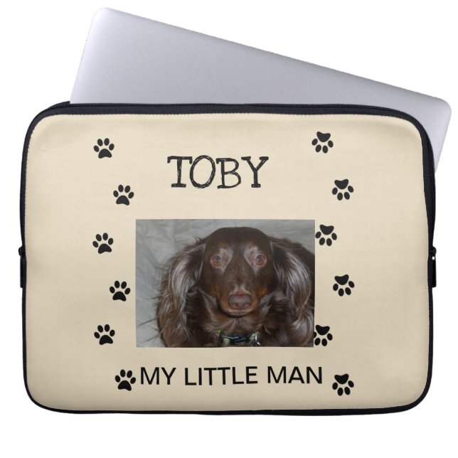Paw Prints with Pet's Photo and Name Laptop Sleeve (Front)
