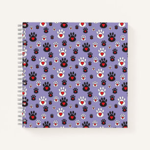 Paw Prints with red hearts on blue Notebook