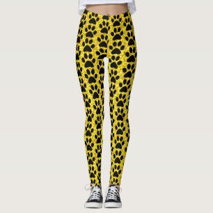 Paw Prints Yellow Gold Glitter Black Patterns Cute Leggings