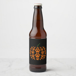 Paw Pumpkin Paw Print Dog Thanksgiving Beer Bottle Label