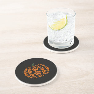 Paw Pumpkin Paw Print Dog Thanksgiving Coaster