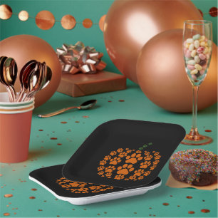 Paw Pumpkin Paw Print Dog Thanksgiving Paper Plate