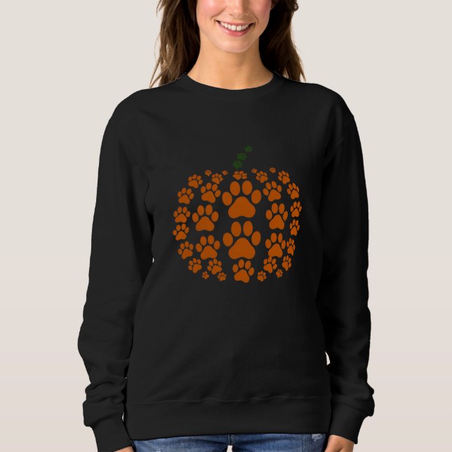 Paw Pumpkin Paw Print Dog Thanksgiving Sweatshirt (Front)