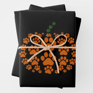 Paw Pumpkin Paw Print Dog Thanksgiving Wrapping Paper Sheet