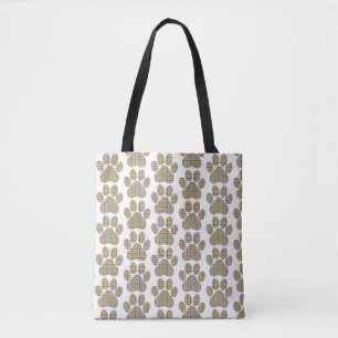Paw Shape Plaid Tan Dog Cat Tote Bag