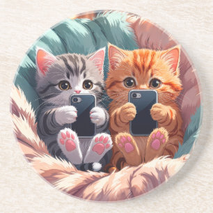 Paw-sitive Vibes – Fluffy Kittens Taking Selfies Coaster