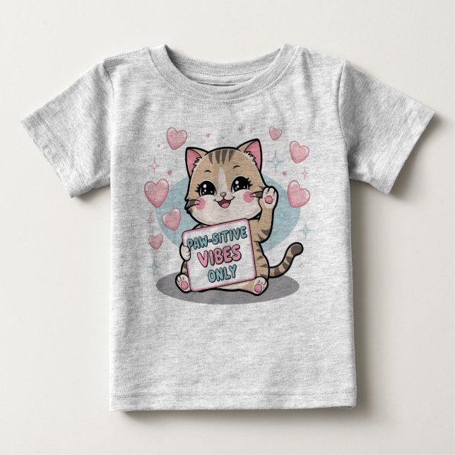 Paw-sitive Vibes Only – Adorable Chibi Kitty Kawai Baby T-Shirt (Front)
