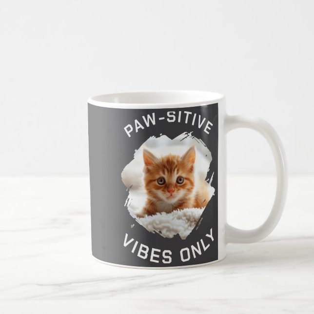 Paw Sitive Vibes Only Cat Photo Black  Coffee Mug (Right)