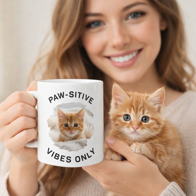 Paw-sitive vibes only cat photo coffee mug (Creator Uploaded)