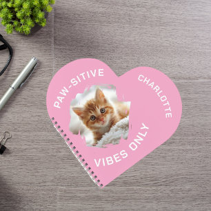 Paw-sitive vibes only cat photo girl notebook