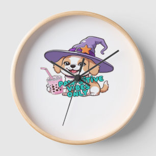 Paw-sitive Vibes Only – Cute Dog With Bubble Tea a Clock