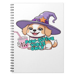 Paw-sitive Vibes Only – Cute Dog With Bubble Tea a Notebook
