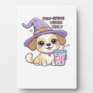 Paw-sitive Vibes Only � Cute Dog With Bubble Tea a Plaque