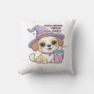 Paw-sitive Vibes Only Cute Dog With Bubble Tea Hal Cushion