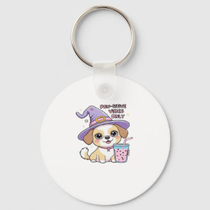 Paw-sitive Vibes Only Cute Dog With Bubble Tea Hal Key Ring