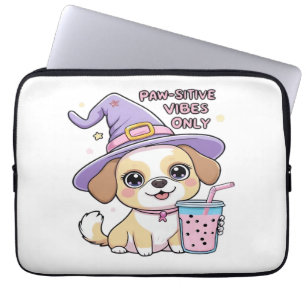 Paw-sitive Vibes Only Cute Dog With Bubble Tea Hal Laptop Sleeve
