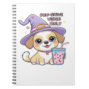 Paw-sitive Vibes Only Cute Dog With Bubble Tea Hal Notebook