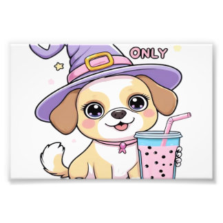 Paw-sitive Vibes Only Cute Dog With Bubble Tea Hal Photo Print