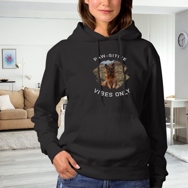 Paw-sitive vibes only dog photo black hoodie (Creator Uploaded)
