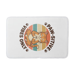 Paw-Sitive Vibes Only Meditating Cat Retro Design_ Bath Mat