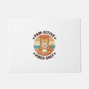Paw-Sitive Vibes Only Meditating Cat Retro Design_ Doormat