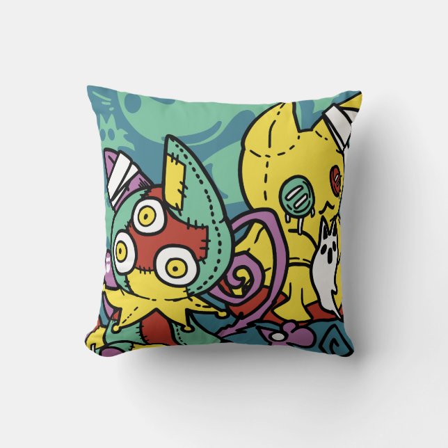 Paw-sitively Frightful | Monstrous Cats Halloween  Cushion (Front)