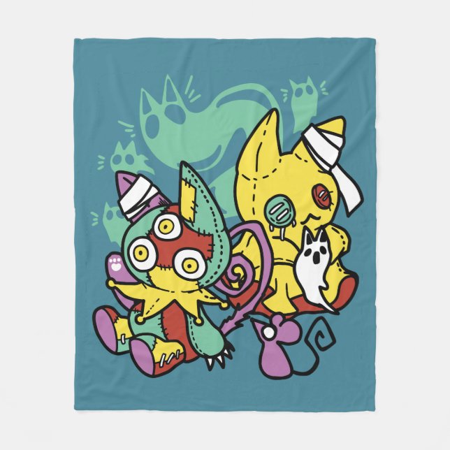Paw-sitively Frightful | Monstrous Cats Halloween  Fleece Blanket (Front)
