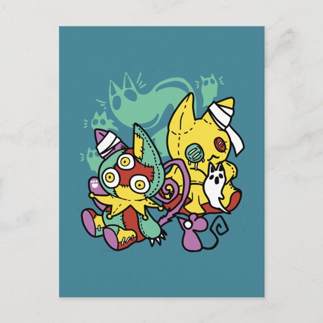 Paw-sitively Frightful | Monstrous Cats Halloween  Postcard (Front)
