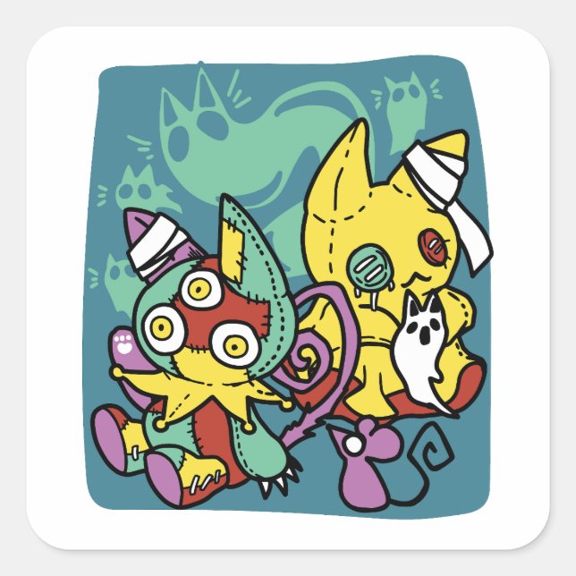 Paw-sitively Frightful | Monstrous Cats Halloween  Square Sticker (Front)