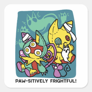 Paw-sitively Frightful   Monstrous Cats Halloween  Square Sticker