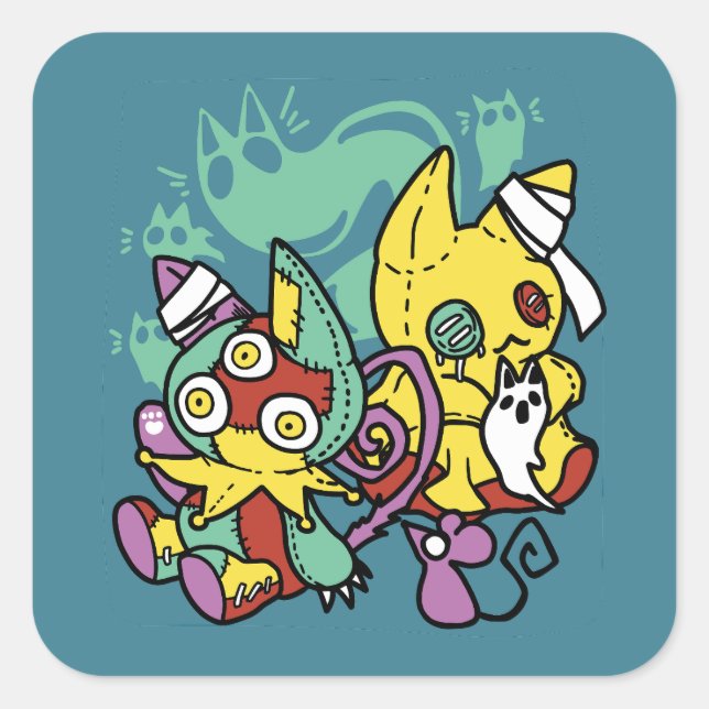 Paw-sitively Frightful | Monstrous Cats Halloween  Square Sticker (Front)