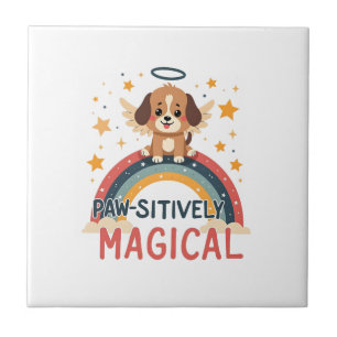 Paw-sitively Magical Puppy Vintage Rainbow Angel D Ceramic Tile