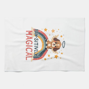 Paw-sitively Magical Puppy Vintage Rainbow Angel D Tea Towel