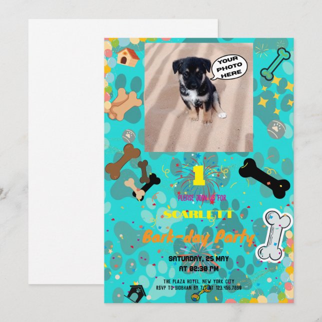 Paw-some Bark-day Bash! Personalised Pet Birthday  Invitation (Front/Back)