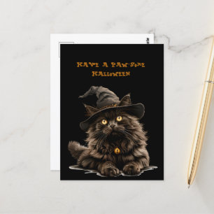 Paw-some Halloween Black Cat Witch Hat Postcard