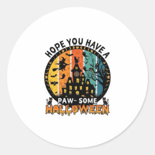 Paw Some Halloween Haunted House Witch Black Cats_ Classic Round Sticker