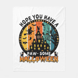 Paw Some Halloween Haunted House Witch Black Cats_ Fleece Blanket