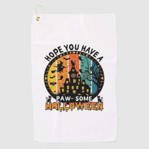 Paw Some Halloween Haunted House Witch Black Cats_ Golf Towel