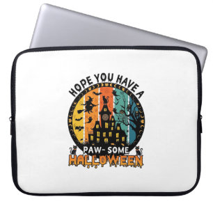 Paw Some Halloween Haunted House Witch Black Cats_ Laptop Sleeve