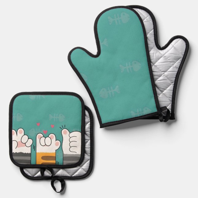 Paw-some Pals Oven Mitt & Pot Holder Set (Front/Back)