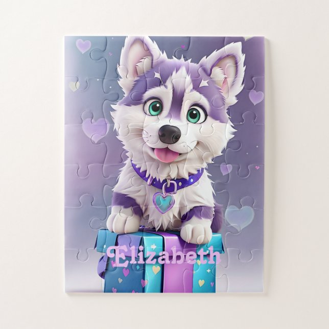 Paw-some Presents Husky Puppy Celebrates Jigsaw Puzzle (Vertical)
