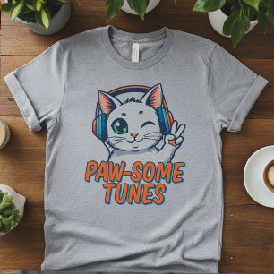 Paw-Some Tunes T-Shirt: Funny Cat Tri-Blend Shirt