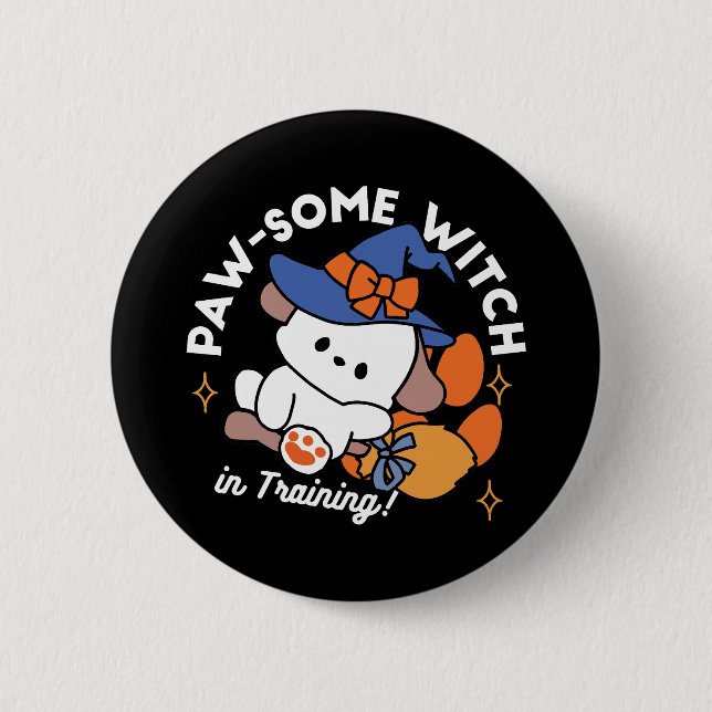 Paw-some Witch in Training – Cute Halloween Dog  6 Cm Round Badge (Front)