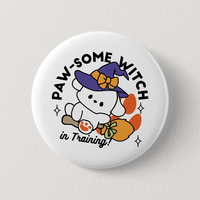 Paw-some Witch in Training – Cute Halloween Dog  6 Cm Round Badge (Front)
