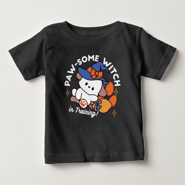 Paw-some Witch in Training – Cute Halloween Dog  Baby T-Shirt (Front)