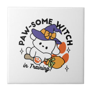 Paw-some Witch in Training – Cute Halloween Dog  Ceramic Tile