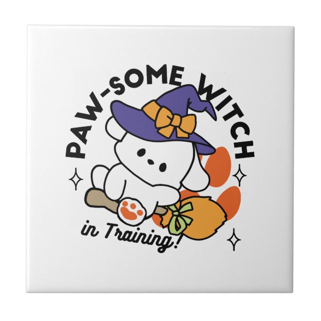 Paw-some Witch in Training – Cute Halloween Dog  Ceramic Tile (Front)
