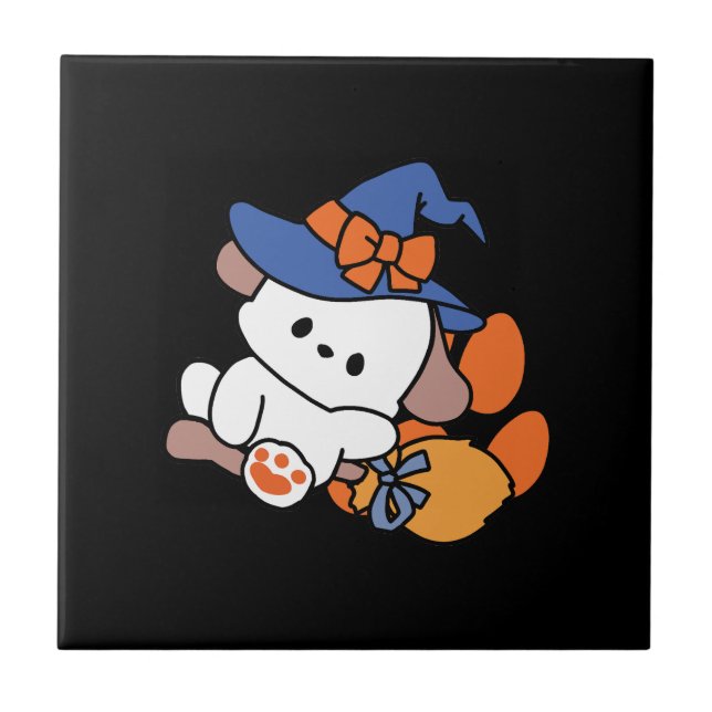 Paw-some Witch in Training – Cute Halloween Dog  Ceramic Tile (Front)