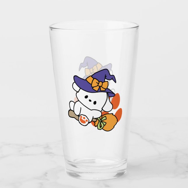 Paw-some Witch in Training – Cute Halloween Dog  Glass (Front)